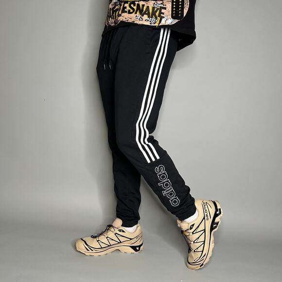 adidas Other - Vintage Y2K Adidas Sweatpants Mens M Black Cotton Joggers White 3 Stripes